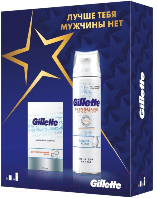 Набор косметики для бритья Gillette Skinguard Sensitive пена д/б д/чувств. кожи алоэ+бальзам п/брит. (250мл+75мл)