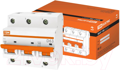 Выключатель автоматический TDM ВА 47-100 3Р 63А (D) 10кА / SQ0207-0031