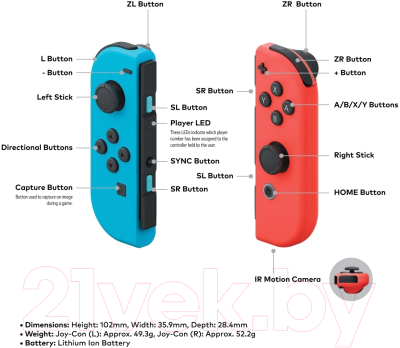 Комплект игровых контроллеров движения Nintendo Switch Joy-Con / 045496430566 (красный/синий)