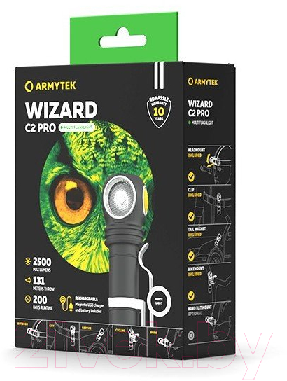 Фонарь Armytek Wizard C2 Pro Magnet USB / F08701C (белый)