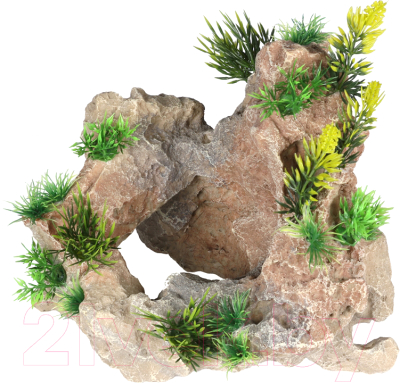 Декорация для аквариума Aqua Della Камень с растениями / 234/443446 (бежево-зеленый)