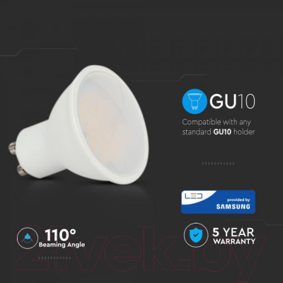 Лампа V-TAC 10 ВТ 1000LM GU10 3000К SKU-878