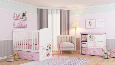 Комод пеленальный Polini Kids Disney baby 5090 Минни Маус-Фея (белый/розовый) - фото в интерьере 