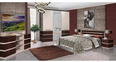 Двуспальная кровать Мебель-КМК 1600 Хилтон 0651.1 (капучино светлый/мокко глянец)