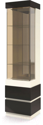 Шкаф-пенал с витриной Мебель-КМК Хилтон 0651.18 левый (капучино светлый/мокко глянец)