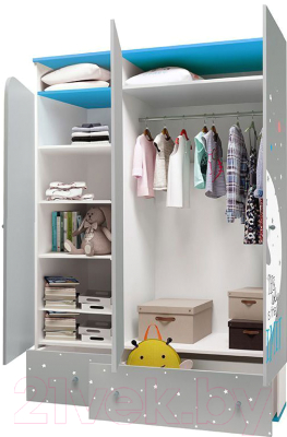 Шкаф Polini Kids Disney baby Микки Маус трехсекционный (белый/серый)