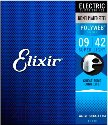 Струны для электрогитары Elixir Strings Super Light 12000 Polyweb 9-42