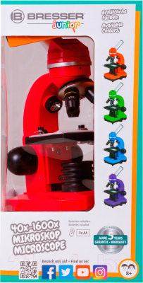 Микроскоп оптический Bresser Junior Biolux SEL 40–1600x / 74320 (красный)