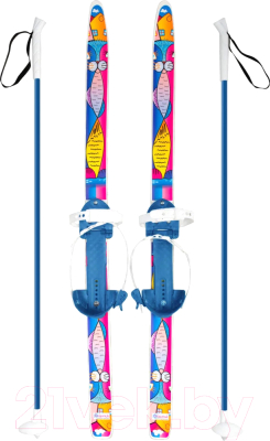 Комплект беговых лыж Цикл Быстрики Коты с креплением и палками (90/90см)