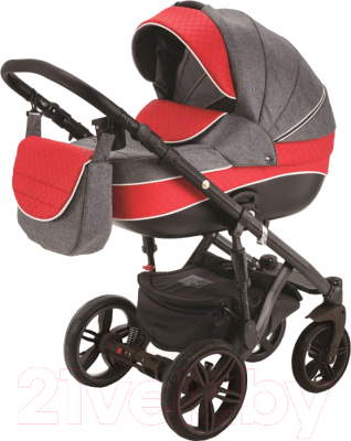 Детская универсальная коляска Adamex Avanti 2 в 1 (X18/графитовый/красный, серая рама)