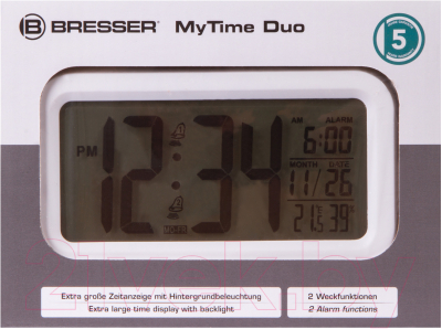 Настольные часы Bresser MyTime Duo LCD / 74602 (белый)