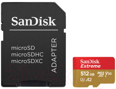 

Карта памяти SanDisk, Extreme 512Gb + адаптер (SDSQXA1-512G-GN6MA) Extreme