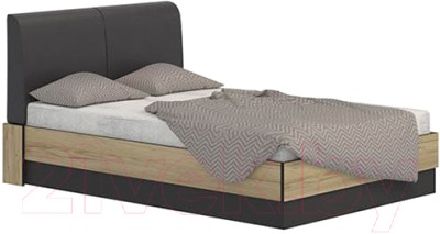 Двуспальная кровать Ивару Лофт 16.1 с ПМ 160x200 (дуб крафт золотой/черный)