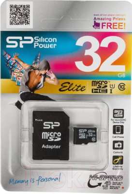 Карта памяти Silicon Power microSDHC (Class 10) 32GB + адаптер (SP032GBSTHBU1V10-SP)