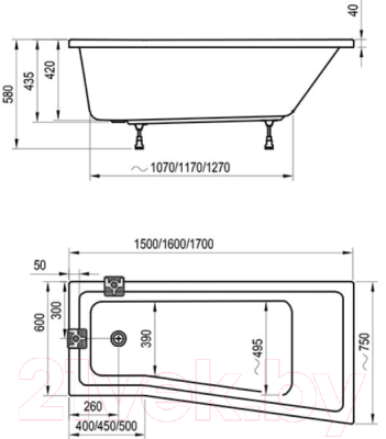 Ванна акриловая Ravak BeHappy II 150x75 R (C991000000)