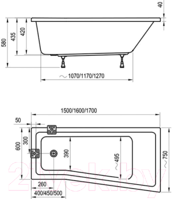 Ванна акриловая Ravak BeHappy II 150x75 L (C981000000)