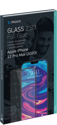 Защитное стекло для телефона Deppa Protective Glass 2.5D Full Glue для iPhone 12 Pro Max (черный)