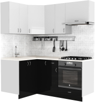 Кухонный гарнитур S-Company Клео глосc 1.2x1.8 левая (черный глянец/белый глянец) - 