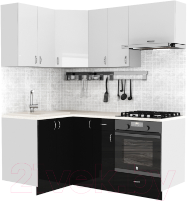 Готовая кухня S-Company Клео глосc 1.2x1.8 левая (черный глянец/белый глянец)