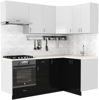 Готовая кухня S-Company Клео глоcс 1.2x2.0 правая (черный глянец/белый глянец) - 