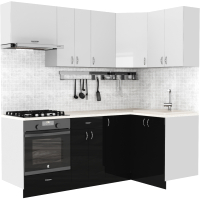 Готовая кухня S-Company Клео глосc 1.2x2.1 правая (черный глянец/белый глянец) - 