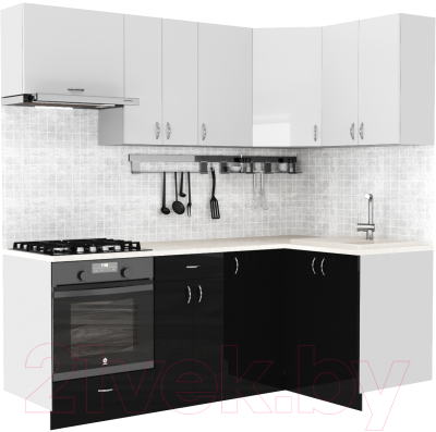 Готовая кухня S-Company Клео глосc 1.2x2.1 правая (черный глянец/белый глянец)