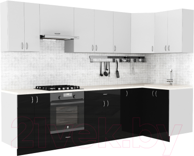 Готовая кухня S-Company Клео глосc 1.2x2.9 правая (черный глянец/белый глянец)