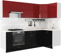 Готовая кухня S-Company Клео глоcс 1.2x2.6 правая (черный глянец/бургундский глянец) - 