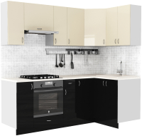 Готовая кухня S-Company Клео глосc 1.2x2.2 правая (черный глянец/ваниль глянец) - 