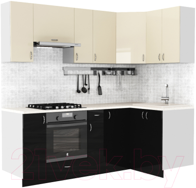 Готовая кухня S-Company Клео глосc 1.2x2.2 правая (черный глянец/ваниль глянец)