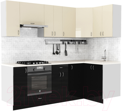 Готовая кухня S-Company Клео глоcс 1.2x2.4 правая (черный глянец/ваниль глянец)