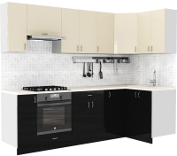 Кухонный гарнитур S-Company Клео глоcс 1.2x2.6 правая (черный глянец/ваниль глянец) - 