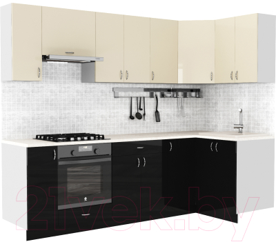 Кухонный гарнитур S-Company Клео глоcс 1.2x2.6 правая (черный глянец/ваниль глянец)