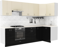 Готовая кухня S-Company Клео глосc 1.2x2.9 правая (черный глянец/ваниль глянец) - 