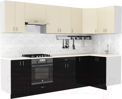 Готовая кухня S-Company Клео глосc 1.2x2.9 правая (черный глянец/ваниль глянец)