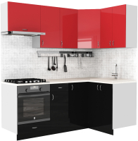 Готовая кухня S-Company Клео глоcс 1.2x2.0 правая (черный глянец/красный глянец) - 