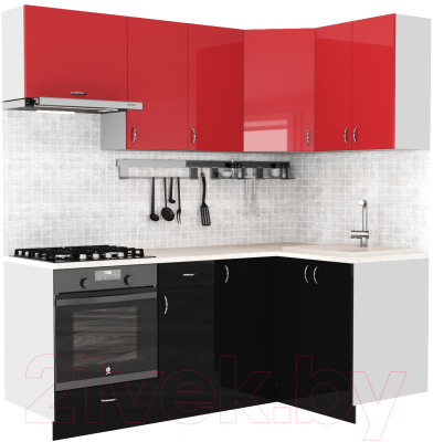 Готовая кухня S-Company Клео глоcс 1.2x2.0 правая (черный глянец/красный глянец)