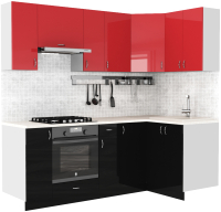 Готовая кухня S-Company Клео глосc 1.2x2.2 правая (черный глянец/красный глянец) - 