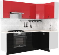 Готовая кухня S-Company Клео глосc 1.2x2.3 правая (черный глянец/красный глянец) - 