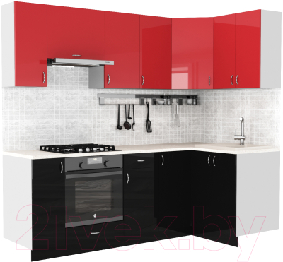 Готовая кухня S-Company Клео глосc 1.2x2.3 правая (черный глянец/красный глянец)