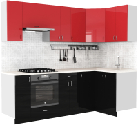 Кухонный гарнитур S-Company Клео глоcс 1.2x2.4 правая (черный глянец/красный глянец) - 