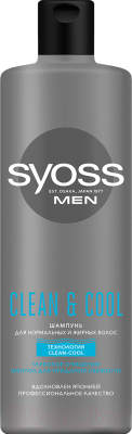 

Шампунь для волос Syoss, Men Clean & Cool для нормальных и жирных волос