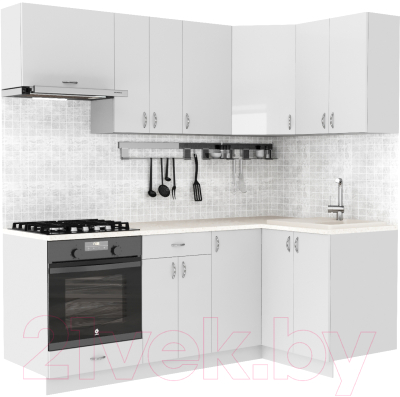 Готовая кухня S-Company Клео глосc 1.2x2.1 правая (белый глянец/белый глянец)
