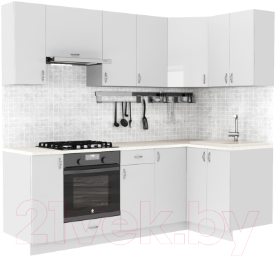 Готовая кухня S-Company Клео глосc 1.2x2.3 правая (белый глянец/белый глянец)