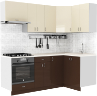 Кухонный гарнитур S-Company Клео глосc 1.2x2.1 правая (коричневый глянец/ваниль глянец) - 