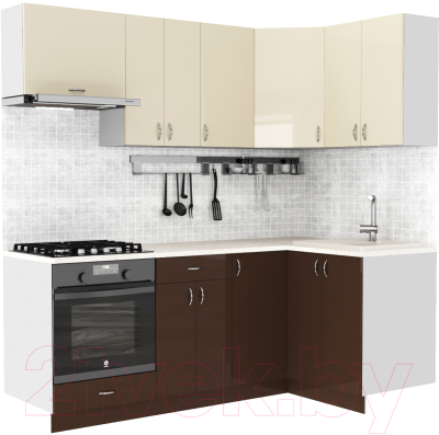 Готовая кухня S-Company Клео глосc 1.2x2.1 правая (коричневый глянец/ваниль глянец)