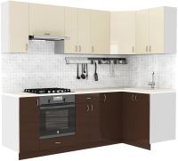 Готовая кухня S-Company Клео глоcс 1.2x2.4 правая (коричневый глянец/ваниль глянец) - 