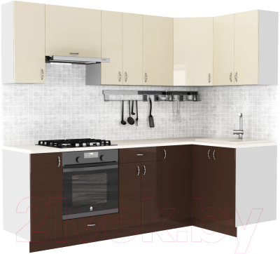 Готовая кухня S-Company Клео глоcс 1.2x2.4 правая (коричневый глянец/ваниль глянец)