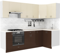 Готовая кухня S-Company Клео глоcс 1.2x2.6 правая (коричневый глянец/ваниль глянец) - 