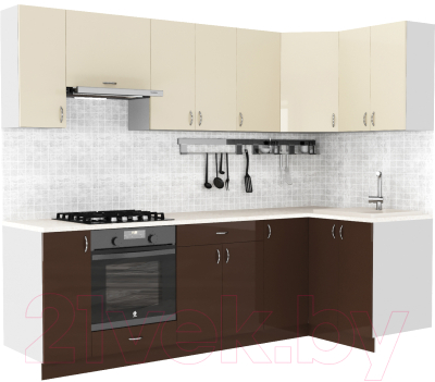 Готовая кухня S-Company Клео глоcс 1.2x2.6 правая (коричневый глянец/ваниль глянец)